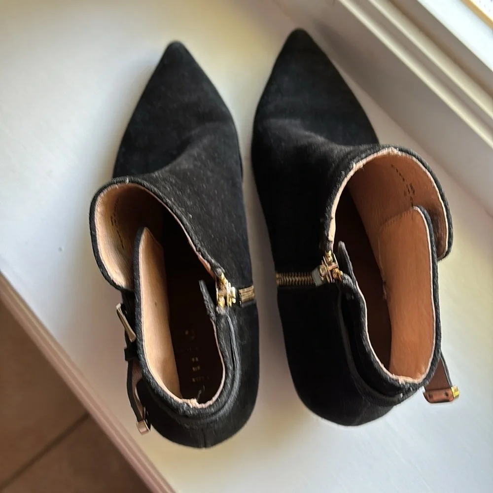 JOIE LADIES BLACK SUEDE ZIPPER BOOTIES-6.5